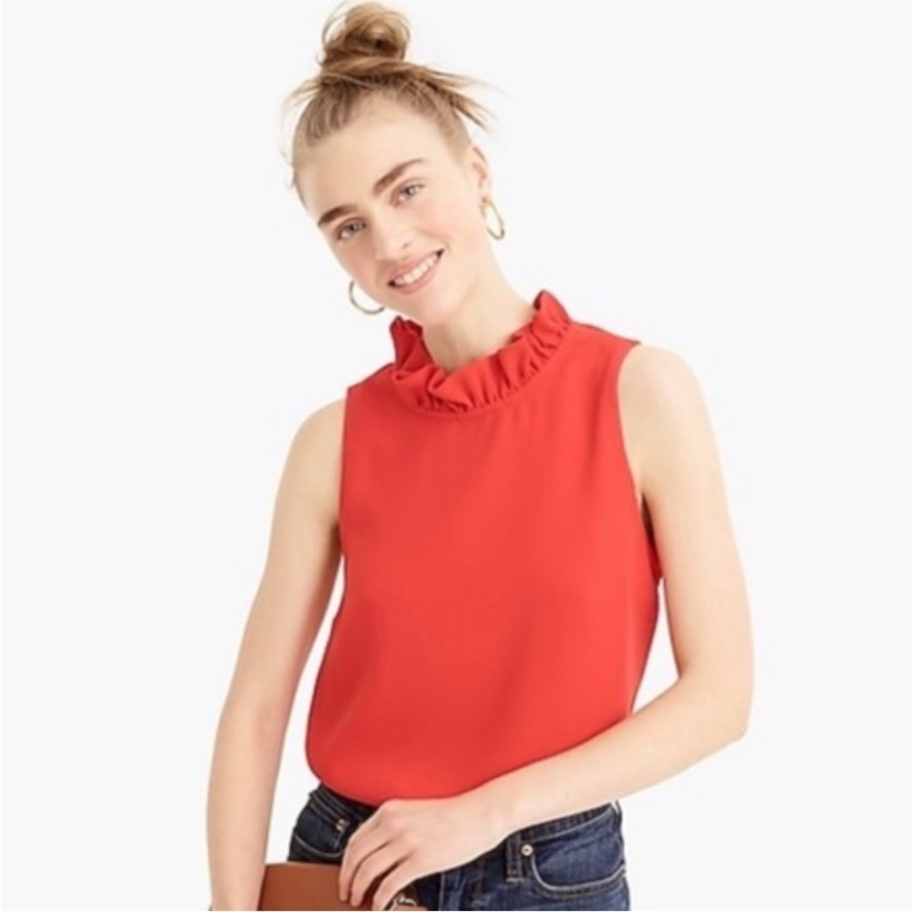 J.Crew Red Ruffleneck Satin Crepe Top